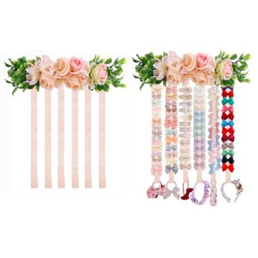 Imagem de BFNAAgirl Suporte de arco de cabelo organizador de faixa de cabeça para meninas, organizador de acessórios de cabelo de bebê, armazenamento de cabide com ganchos, decoração de parede para quarto de