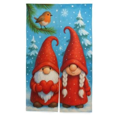 Imagem de Joisal Noren Cortina de porta de cozinha japonesa fofa Natal gnomos vermelhos privacidade tecido ajustável impressões decorativas painel de porta 135 x 89 centímetros