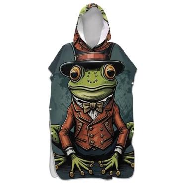 Imagem de TSENQUE Poncho de surfe para adultos trocador de roupão de praia com capuz toalha de natação leve unissex adulto poncho com capuz moda sapo arte animal engraçado