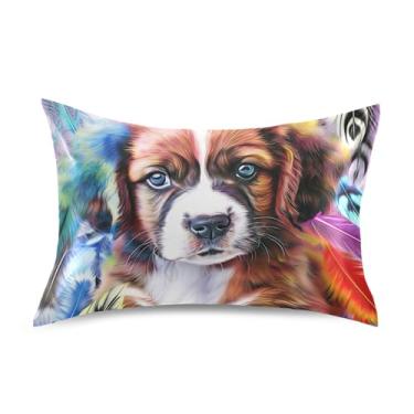 Imagem de Fronhas de travesseiro floral colorido cachorro fofo animal rei queen fronha padrão cetim refrescante cama decoração personalizada tamanho king size 101,6 cm x 50,8 cm