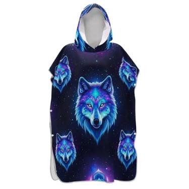 Imagem de Poncho de surfe plus size trocador de roupão adulto toalha de banho com capuz cabeças de lobos bonitos ponchos de praia coloridos desenhos animados para homens