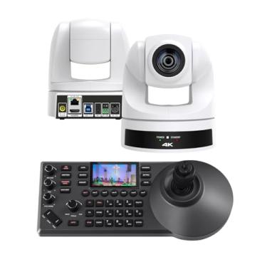 Imagem de Câmera PTZ 4K 20x, HDMI USB LAN Live Streaming POE para videoconferência com controlador joystick NDI PTZ para igrejas (kit, envio do Brasil)