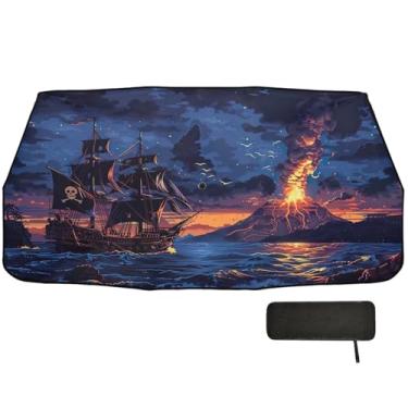 Imagem de Guarda-sol de vulcão de navio pirata para para-brisa de carro proteção de isolamento térmico sombra de janela para carro 147 x 75 cm proteção solar interior automotivo