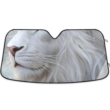 Imagem de Guarda-sol de carro com impressão de juba de leão branco para para-brisa bonito universal retrátil acessórios de carro para-brisa proteção de para-sol M, 139,7 cm x 70,1 cm