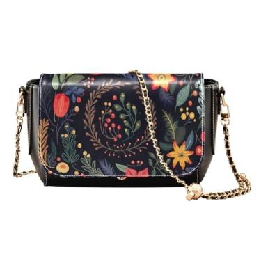 Imagem de Bolsa tiracolo feminina de lobo colorida com estrelas e árvores, bolsas de couro modernas, Guirlanda de Natal com flores e folhas-4, One Size