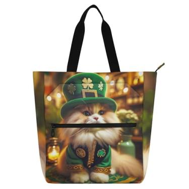 Imagem de GAIGEO Bolsa feminina St Patricks Kitten Cute Cat Work Tote de lona escolar bolsa de livros para senhoras e crianças amantes de livros