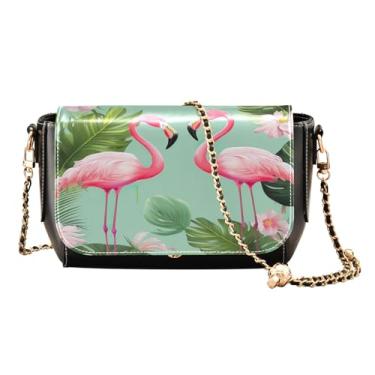 Imagem de GAIGEO Bolsa transversal feminina de couro tropical Leves, bolsa tiracolo de couro leve, bolsas transversais para mulheres, média, Flamingos em um tropical com cactos e folha-1, One Size