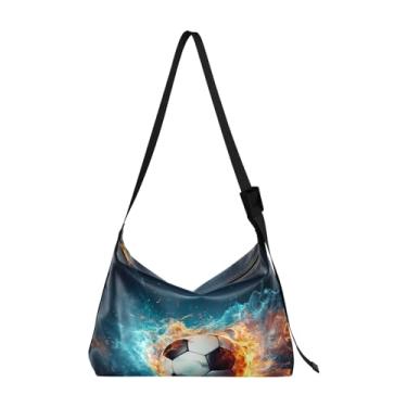 Imagem de GAIGEO Bolsa tiracolo grande com várias maçãs e flores verdes, bolsa de couro vegano, bolsa de ombro feminina, Fire Soccer Ball Sports-2, One Size