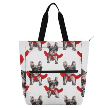 Imagem de Sacola branca legal buldogue francês para mulheres bolsas de tecido de lona para trabalho universitário, escola, professor, livro, presente para amantes de livros