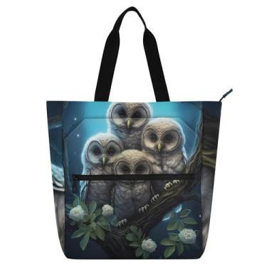 Imagem de GAIGEO Cute Owls Bird Book Tote Bag para crianças, mulheres, escola, trabalho, zíper, bolsa com compartimentos, bolsa de lona