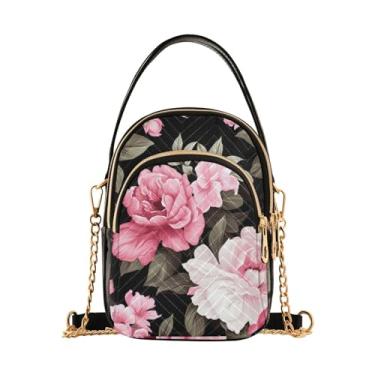 Imagem de GAIGEO Bolsa tiracolo feminina rosa laranja e flor amarela, bolsa transversal com alça, bolsa tiracolo de ombro para mulheres, Floral de primavera em preto-3, One Size