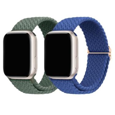 Imagem de Pacote com 2 pulseiras trançadas elásticas compatíveis com Apple Watch 49 mm, 46 mm, 45 mm, 44 mm, 42 mm, 41 mm, 40 mm e 38 mm para séries 11/10/9/8/7/6/5/4/3/SE/Ultra, 2 homens e mulheres