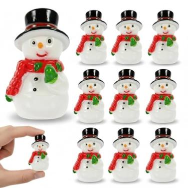 Imagem de JOINPAYA 10 peças mini estatuetas de boneco de neve de Natal: boneco de neve minúsculo de resina de Natal com enfeite de estátua de cartola para artesanato a granel micro jardim acessórios de