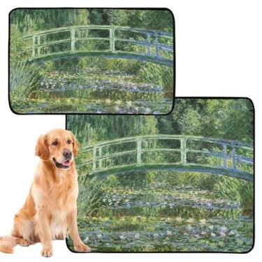 Imagem de TSENQUE Almofadas laváveis de xixi para cães, pintura Monet, ponte de nenúfares reutilizável, almofada de xixi, impermeável, tapete absorvente para cercadinho, pequeno pacote com 3