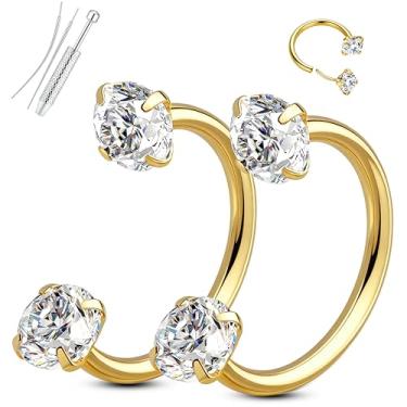 Imagem de ORAZIO Argolas hipoalergênicas de nariz em ferradura 18/20G, aço inoxidável, cirúrgico, anéis de septo, brincos de cartilagem, piercing de cartilagem, narina, lábio, sobrancelha, daith, concha, tragus