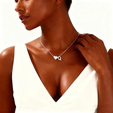 Imagem de Colar de coração banhado a ouro 18K com inicial A-Z, colares delicados de coração, pequenos colares de inicial, presentes de aniversário para mulheres, joias, Q, Metal, Sem Pedra Preciosa