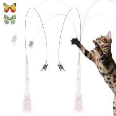 Imagem de 2 peças de brinquedo elétrico de borboleta para gatos, brinquedo interativo automático para gatinhos com ventosa e 2 refis de borboletas realistas, 2 modos de jogo para exercícios de salto e alívio de