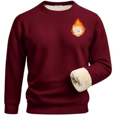 Imagem de Flygo Moletom masculino com gola redonda e forro de ovelha – Roupa íntima de lã, Marrom, P