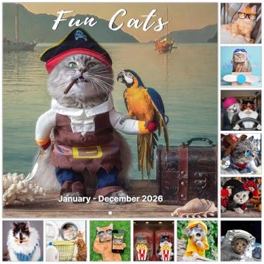 Imagem de Calendário 2026, calendário de parede 2026, calendário de gatos divertidos 2026. janeiro de 2026 - dezembro de 2026, 30,5 x 61 cm (aberto), calendário de parede para gatos de 12 meses, blocos grandes