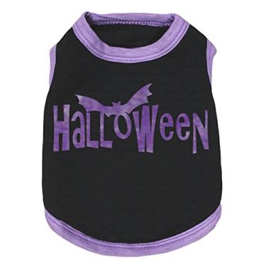 Imagem de Petitebella Camisa roxa de Halloween morcego preta roupas para cachorro (médio)