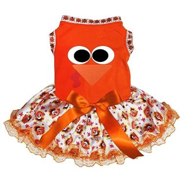 Imagem de Petitebella Vestido de cachorro com cara de peru (renda laranja/peru, pequeno)