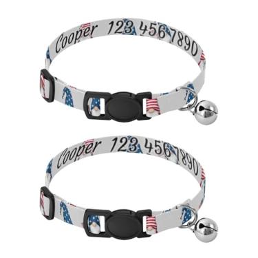 Imagem de Pacote com 2 faixas de pescoço personalizadas para cães e gatos pequenos, coleira decorativa durável com bandeira de gnomos fofos para cães pequenos, gatos, filhotes, serve para pescoço de 27 a 43 cm