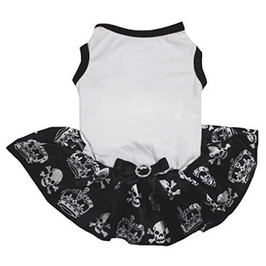 Imagem de Petitebella Camisa branca preta coroa caveira tutu cachorro vestido (3GG)