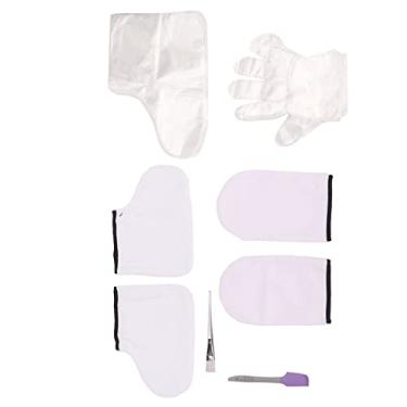 Imagem de Cryfokt Conjunto de Luvas de Tratamento de Cera de Parafina, Luvas de Gel Hidratante para Salão de Beleza Profissional, Pano de Silicone Roxo Branco, 100 Peças Descartáveis ​​para Pés e Mãos