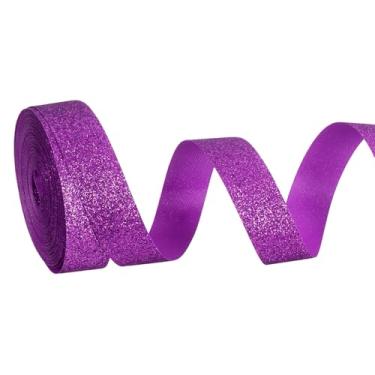 Imagem de PATIKIL Rolo de fita de glitter metálico, rolos de tecido de embrulho de presente de borda única para artesanato, buquê de casamento, festa de casamento, decoração de Natal, roxo escuro