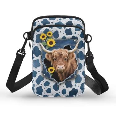Imagem de YECARYPOD Bolsa para celular, carteira, bolsa transversal, leve, espaçosa, bolsos para smartphone e braçadeira esportiva, Vaca Highland, One Size