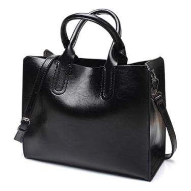 Imagem de Bolsa Tote Feminina de Couro Genuíno Grande Capacidade Ombro Crossbody Elegante(Preto)