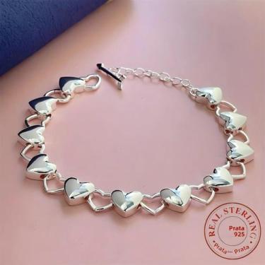 Imagem de Pulseira Feminina De Prata Esterlina 925 Em Formato De Coração, Acessó