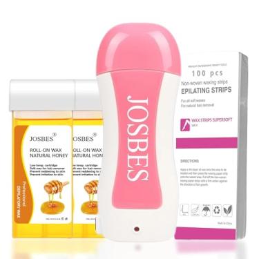 Imagem de Kit de rolo de cera de mel para pele sensível, kit de depilação com rolo inclui aquecedor de cera portátil, com 2 cartuchos de rolo de cera, 100 tiras de cera não tecidas, para pernas, braços e axilas