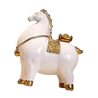 Imagem de Generic Estatueta de Cavalo para Mesa, Decoração Feng Shui, Escultura de Cavalo para Lareira, Quarto, Armário, Centro de Mesa, Estante de Livros, Cavalo Branco E Dourado