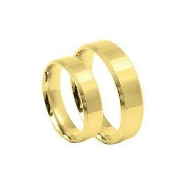 Imagem de Par De Alianças Noivado Casamento Lisa Ouro 18 Kilates Chanfrada 10 gr