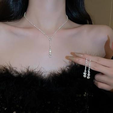 Imagem de Conjunto de joias brilhantes para mulheres, colar de strass de prata, brincos pendentes de lágrima para noiva, dama de honra, cristal, noiva, formatura, fantasia, acessórios para festa de casamento