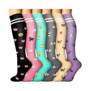 Imagem de Meias De Compressão Florais Com Estampa De Animais E Frutas, 6 Pares P