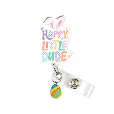 Imagem de Carretel de crachá Hoppy Little Dude, bonito porta-crachá retrátil de primavera com clipe jacaré, suporte de etiqueta de identificação de coelho, presente para enfermeira, médico, estudante, professor