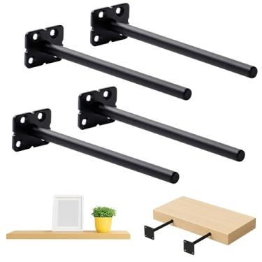 Imagem de SOMADA Suportes de prateleira flutuantes de 20 cm, pacote com 4 suportes de prateleira resistentes invisíveis, kit de ferragens de aço sólido para montagem de prateleiras ou mantos de madeira ocultos, suportes ocultos para prateleiras cegas