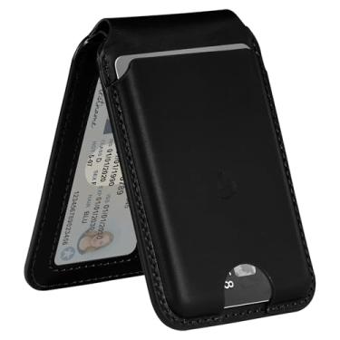 Imagem de Belemay Carteira magnética forte para MagSafe com suporte ajustável, porta-cartão de couro curtido vegetal de flor integral, até 5 cartões, bloqueio RFID, para iPhone 17/16/15/14/13/12 série masculina