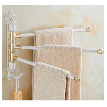 Imagem de Toalheiros brancos vintage para suporte de banheiro toalheiro giratório montado na parede, braço dobrável de liga premium, suporte giratório de barra de toalha organizador de armazenamento