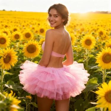 Imagem de 1 saia de tule de cinco camadas, saia de tule de cinco camadas para adultos, adequada para apresentações de dança e outras ocasiões. (rosa)