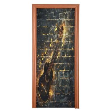Imagem de Wassud Capa de porta de guitarra preta decorações de porta de Halloween faixa interna externa decoração de casa grande decoração de porta da frente 89 cm x 200 cm