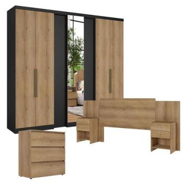 Imagem de Guarda Roupa Casal Selecto Glass 7 Portas Preto Capuccino com Cômoda G