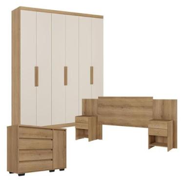 Imagem de Guarda Roupa Casal Milan 6 Portas Capuccino Off White com Cômoda com P