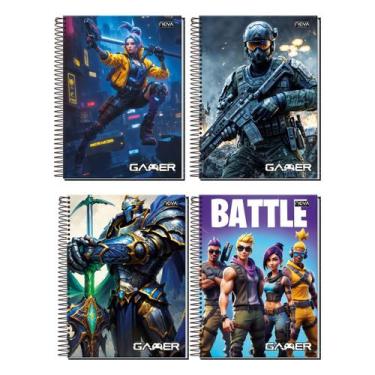 Imagem de Kit 4 Cadernos Gamer Espiral 1Matéria 80 Folhas Capa Dura Menino - Nov