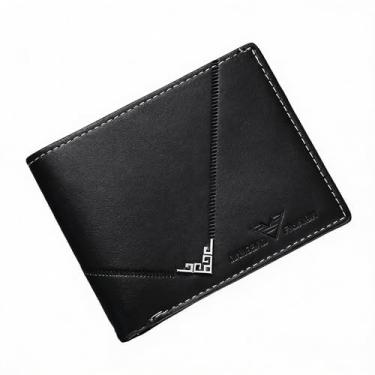 Imagem de Carteira masculina leve e moderna, bolsa de cartão ultrafina com dobra dupla, couro ultramacio com janela para cartão de identificação, bolsa para cartão de banco, novo modelo 2025, Preto, Dobra dupla