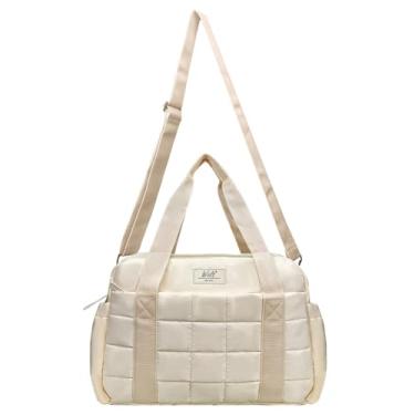 Imagem de Wolt Bolsa de ginástica pequena para mulheres, bolsa tiracolo de 35,5 cm com compartimento úmido, bolsa acolchoada para esportes e viagens de fim de semana, Bege