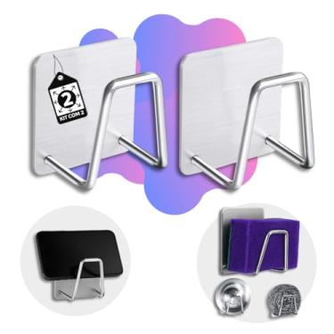 Imagem de KIT Com 2 Suportes de Esponja em Aço Inox para Pia – Fixação Adesiva, Ideal para Bucha, Sabonete e Organização da Cozinha - Qualidade Premium LNSTORE