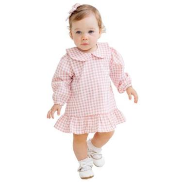 Imagem de  Vestido Manga Longa Xadrez Vicky Salmão  - Gumi Confecções, Branco, 3